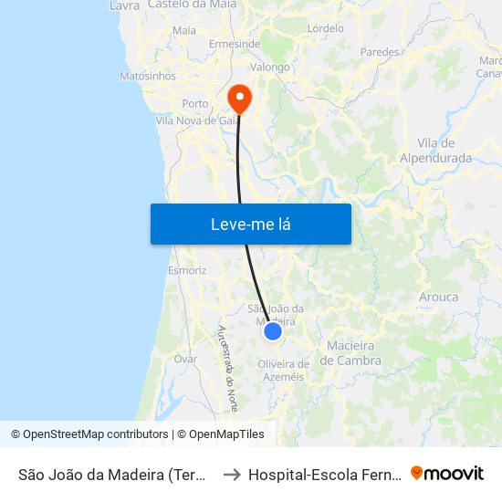 São João da Madeira (Terminal Rodoviário) to Hospital-Escola Fernando Pessoa map