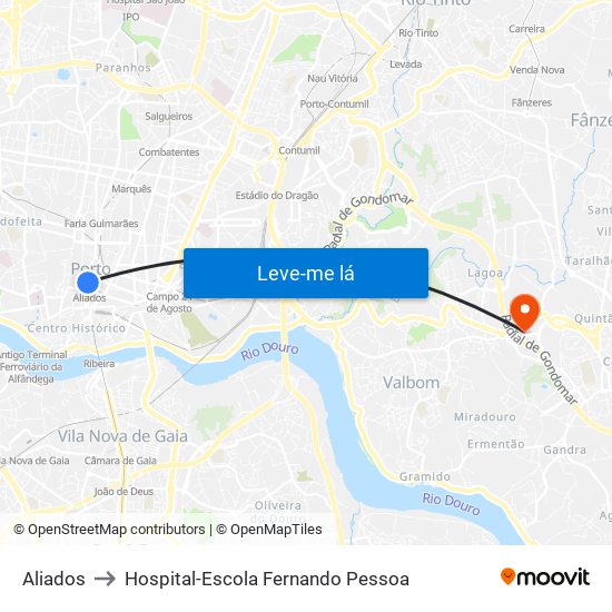 Aliados to Hospital-Escola Fernando Pessoa map