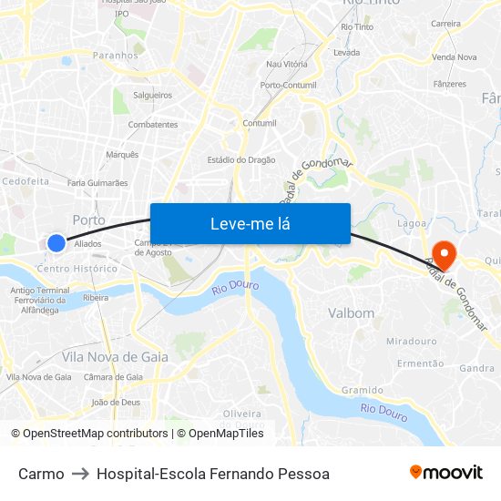 Carmo to Hospital-Escola Fernando Pessoa map