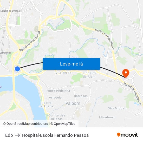 Edp to Hospital-Escola Fernando Pessoa map