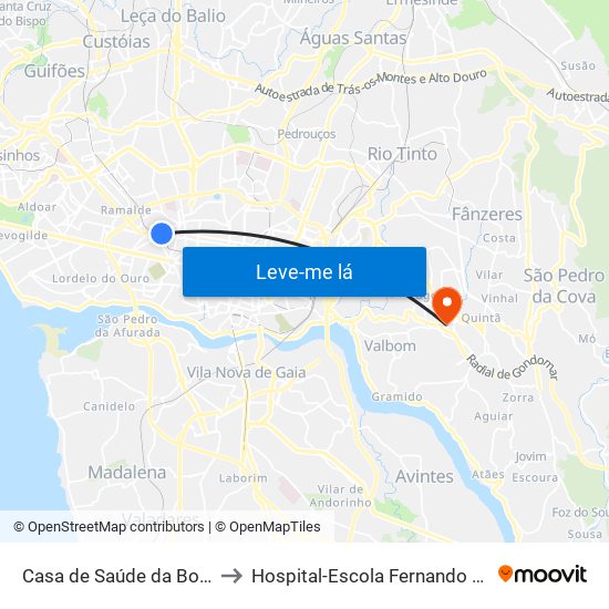 Casa de Saúde da Boavista to Hospital-Escola Fernando Pessoa map