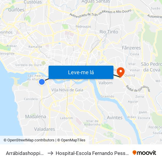 Arrábidashopping to Hospital-Escola Fernando Pessoa map