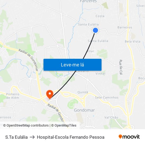 S.Ta Eulália to Hospital-Escola Fernando Pessoa map