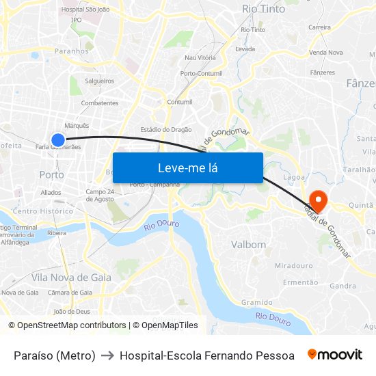 Paraíso (Metro) to Hospital-Escola Fernando Pessoa map