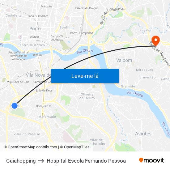 Gaiahopping to Hospital-Escola Fernando Pessoa map