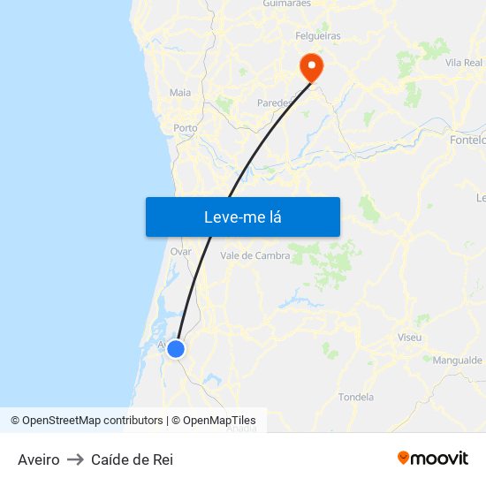 Aveiro to Caíde de Rei map