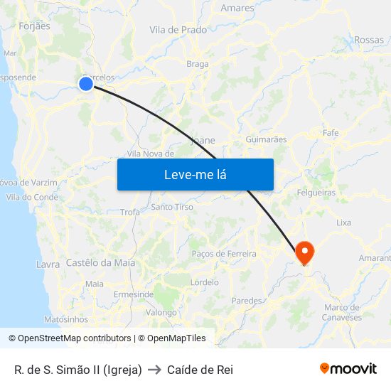 R. de S. Simão II (Igreja) to Caíde de Rei map