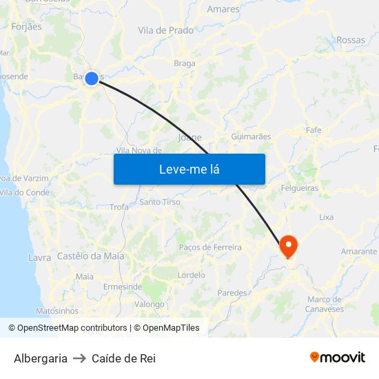 Albergaria to Caíde de Rei map