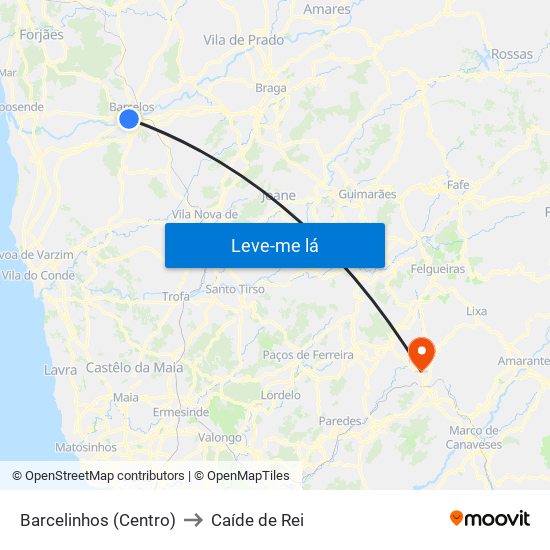 Barcelinhos (Centro) to Caíde de Rei map
