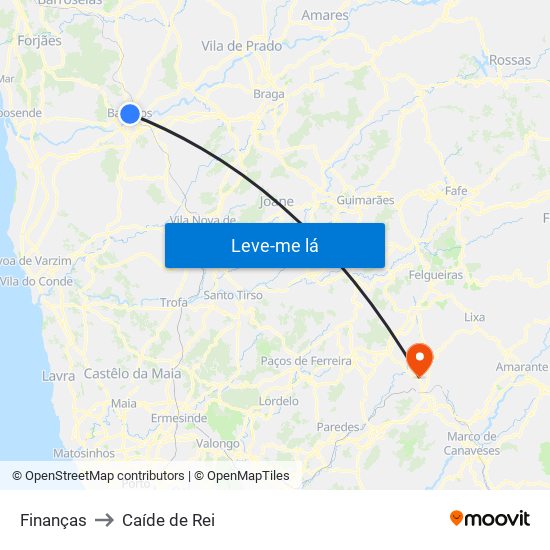 Finanças to Caíde de Rei map