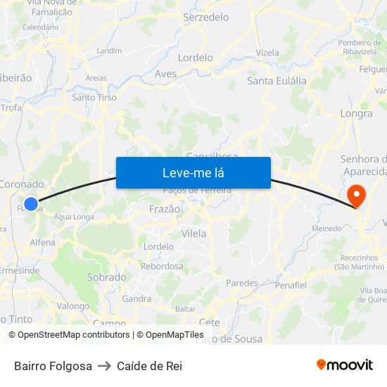 Bairro Folgosa to Caíde de Rei map