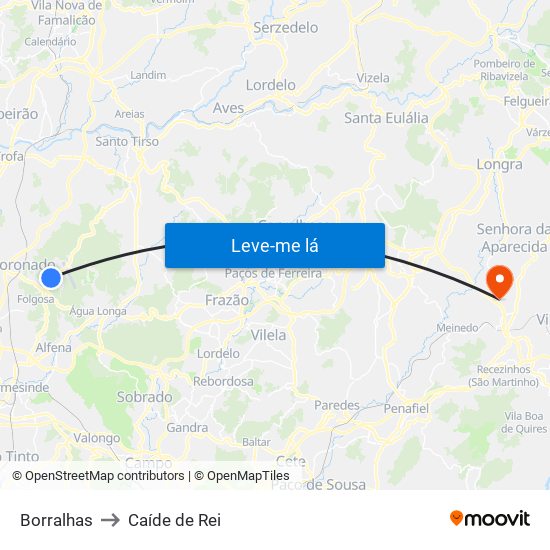 Borralhas to Caíde de Rei map