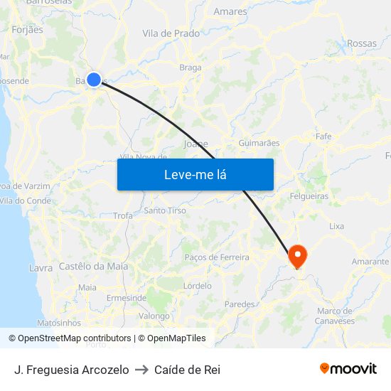 J. Freguesia Arcozelo to Caíde de Rei map