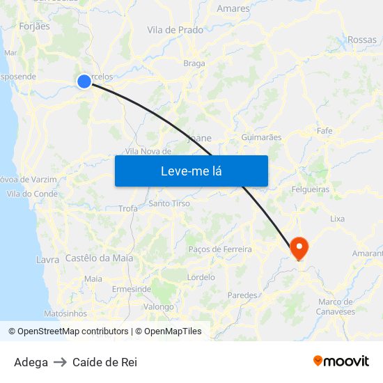 Adega to Caíde de Rei map