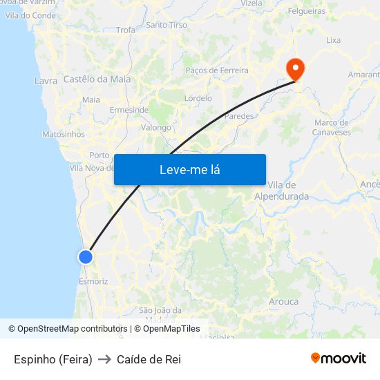 Espinho (Feira) to Caíde de Rei map
