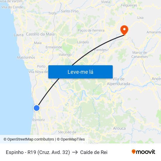 Espinho - R19 (Cruz. Avd. 32) to Caíde de Rei map