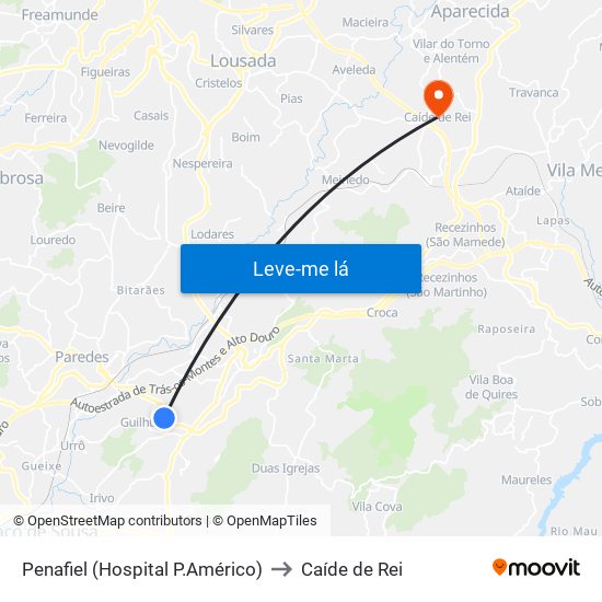 Penafiel (Hospital P.Américo) to Caíde de Rei map