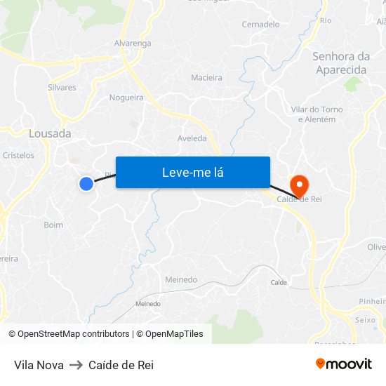 Vila Nova to Caíde de Rei map