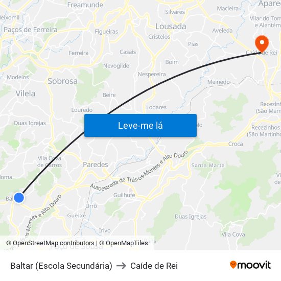 Baltar (Escola Secundária) to Caíde de Rei map