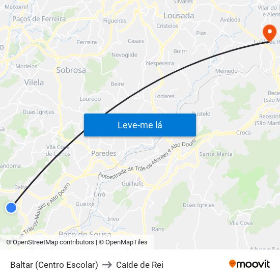 Baltar (Centro Escolar) to Caíde de Rei map