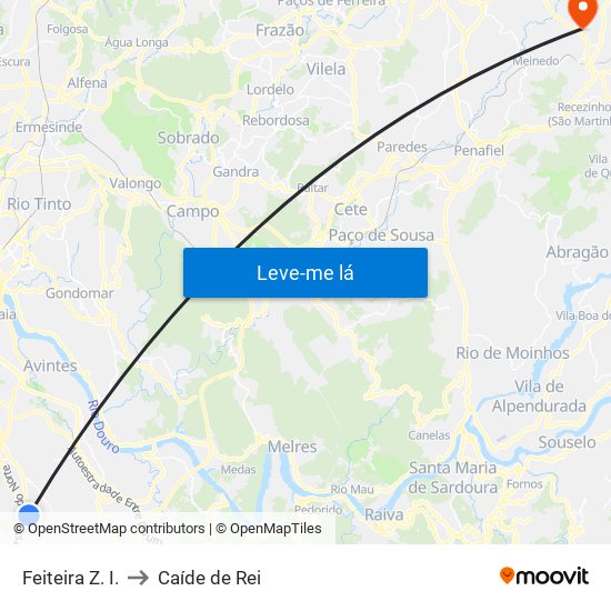 Feiteira Z. I. to Caíde de Rei map