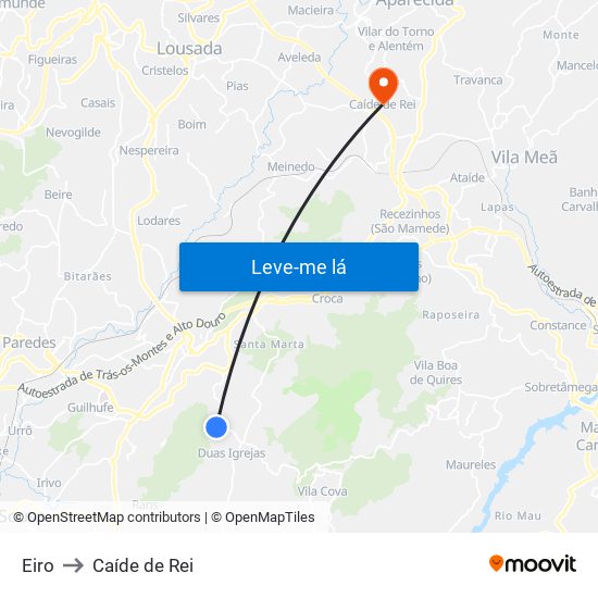 Eiro to Caíde de Rei map