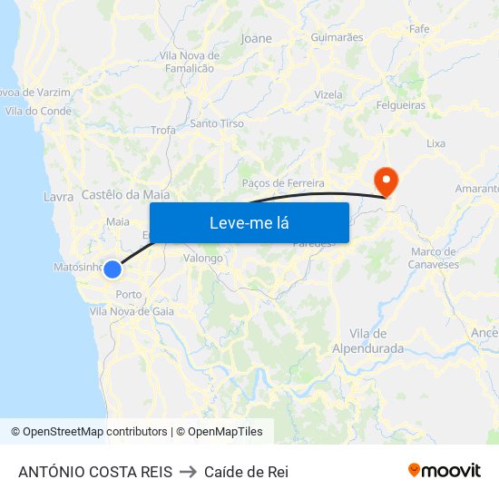 ANTÓNIO COSTA REIS to Caíde de Rei map
