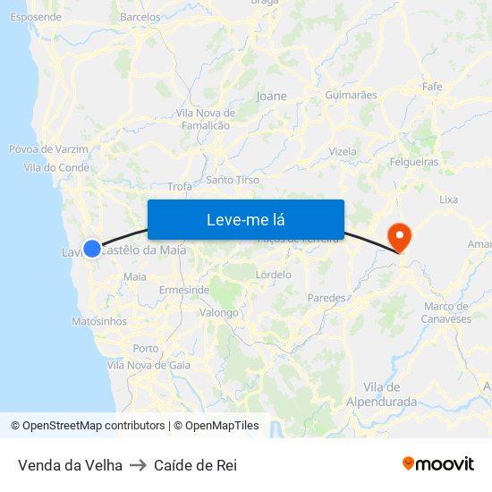 Venda da Velha to Caíde de Rei map