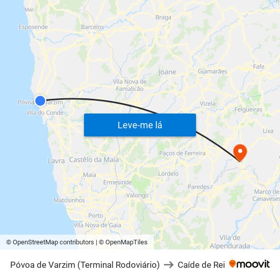 Póvoa de Varzim (Terminal Rodoviário) to Caíde de Rei map