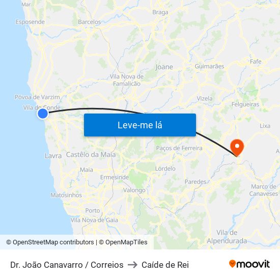 Dr. João Canavarro / Correios to Caíde de Rei map