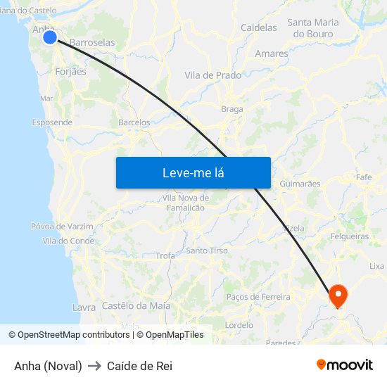 Anha (Noval) to Caíde de Rei map