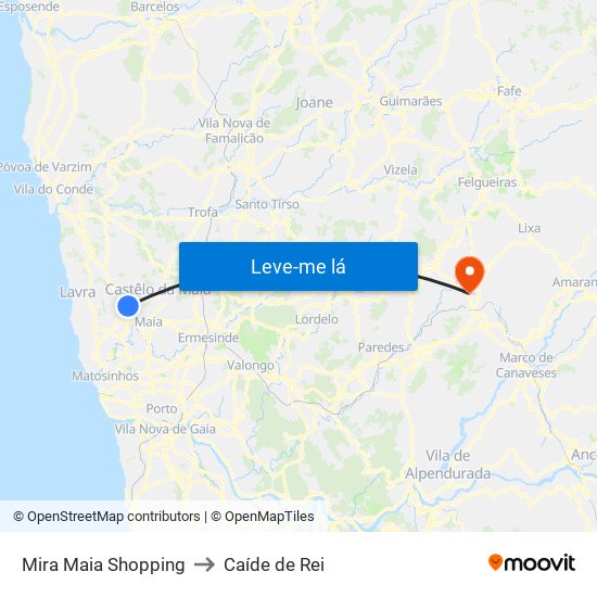 Mira Maia Shopping to Caíde de Rei map