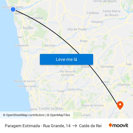 Paragem Estimada - Rua Grande, 14 to Caíde de Rei map