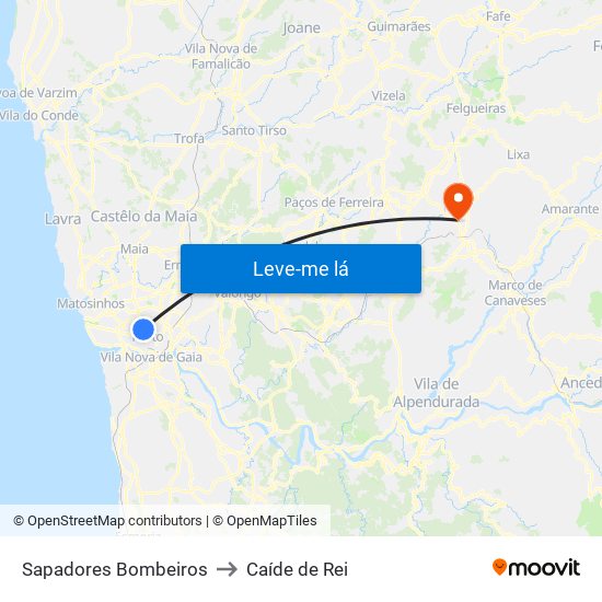 Sapadores Bombeiros to Caíde de Rei map