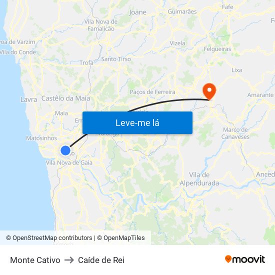 Monte Cativo to Caíde de Rei map