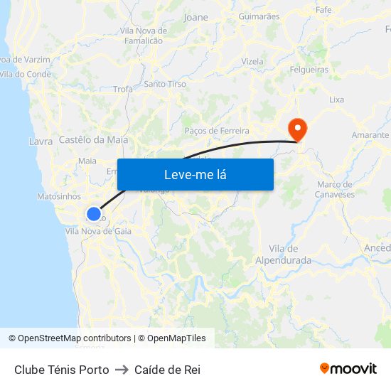 Clube Ténis Porto to Caíde de Rei map