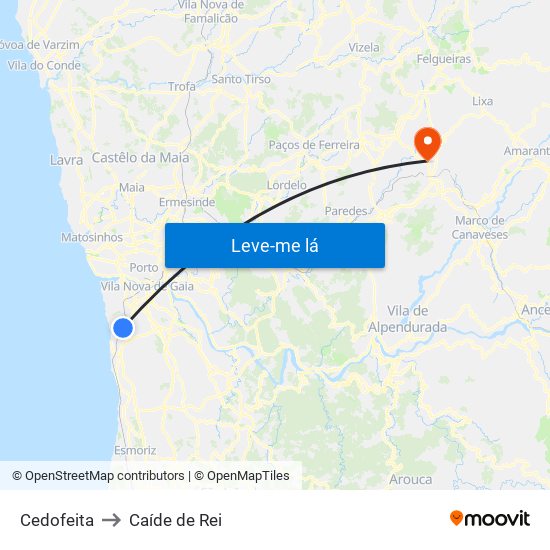 Cedofeita to Caíde de Rei map