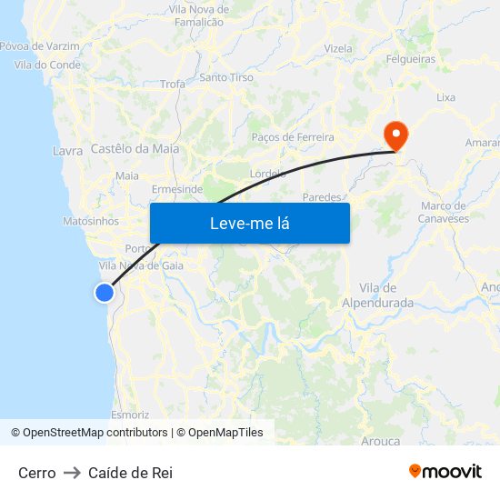 Cerro to Caíde de Rei map
