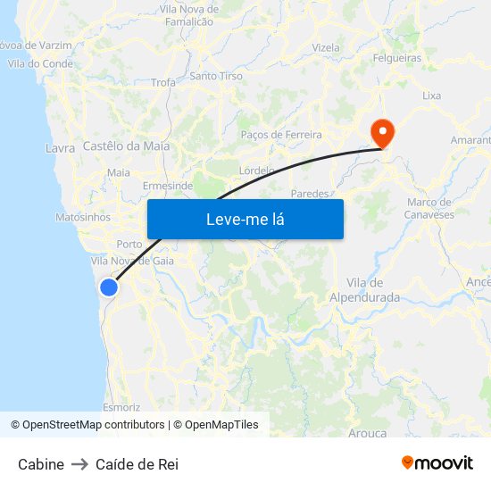 Cabine to Caíde de Rei map