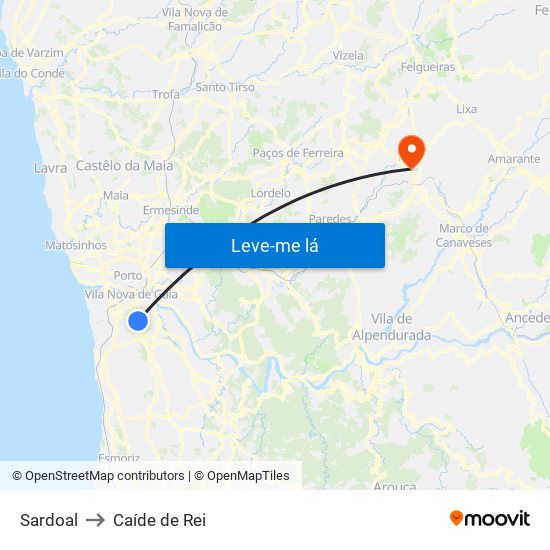 Sardoal to Caíde de Rei map