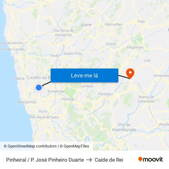 Pinheiral / P. José Pinheiro Duarte to Caíde de Rei map