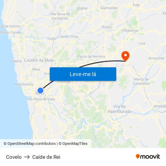 Covelo to Caíde de Rei map