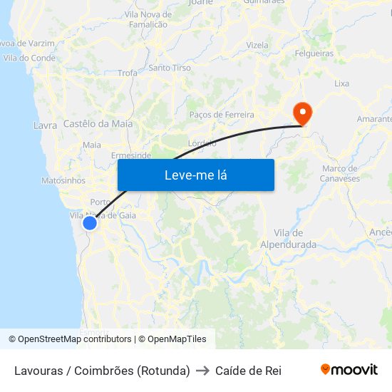 Lavouras / Coimbrões (Rotunda) to Caíde de Rei map