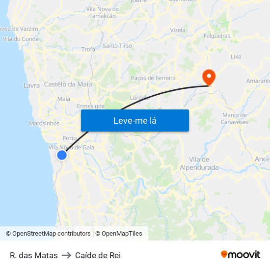 R. das Matas to Caíde de Rei map
