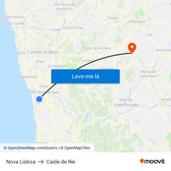 Nova Lisboa to Caíde de Rei map