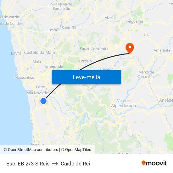 Esc. EB 2/3 S Reis to Caíde de Rei map