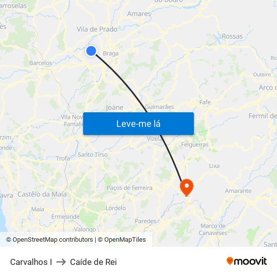 Carvalhos I to Caíde de Rei map