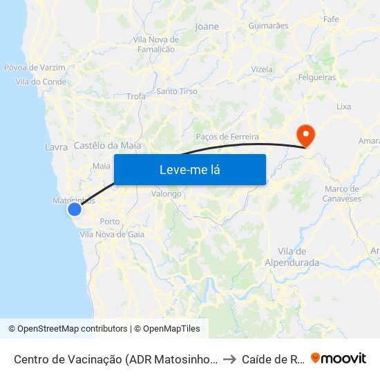 Centro de Vacinação (ADR Matosinhos) to Caíde de Rei map