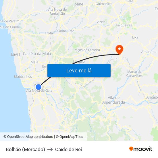 Bolhão (Mercado) to Caíde de Rei map