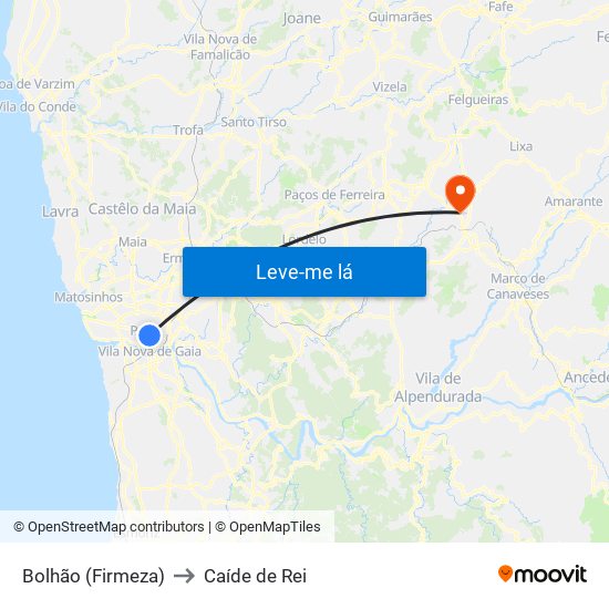Bolhão (Firmeza) to Caíde de Rei map